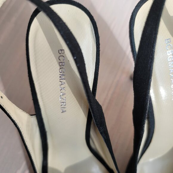 BCBGMAXAZRIA Kelly Black Metallic Leather Peep Toe Heels Size EU 39/US 8.5 - Picture 12 of 16